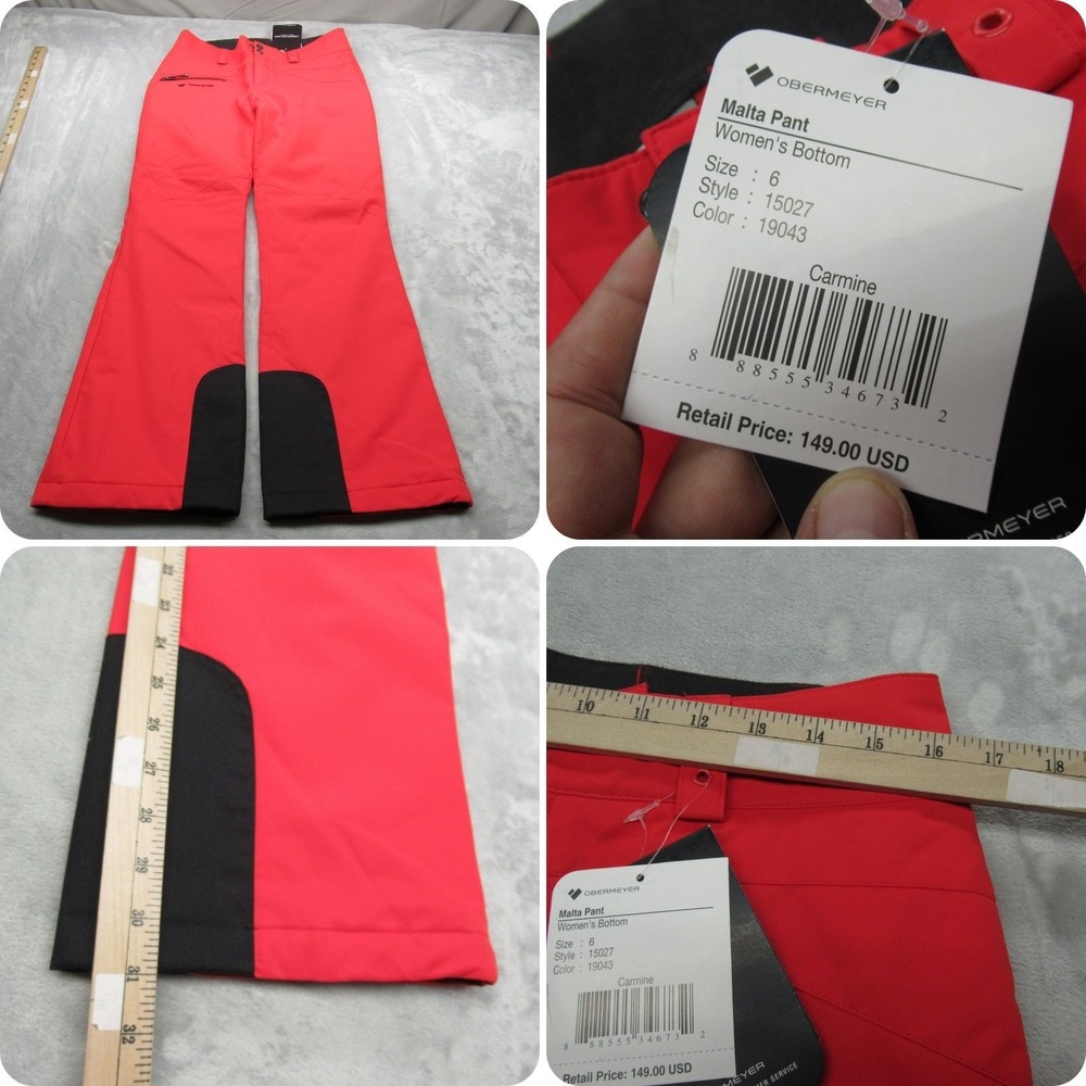 Obermeyer Malta Snow Pants Womens 6 Red Waterproof Thermore Insulated 32x31 NWT